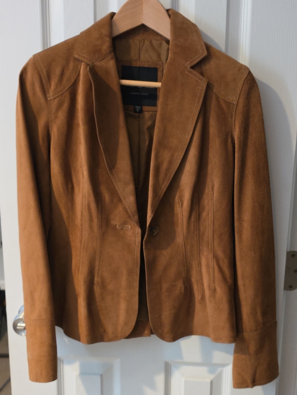 Suede Single-Button Blazer Jacket - Chestnut Brown